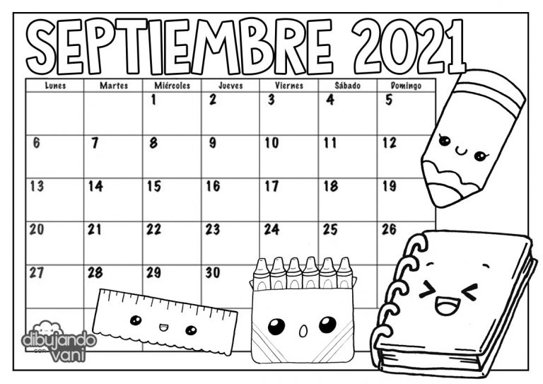 Septiembre 2021 para imprimir y colorear- Calendario - Dibujando con Vani