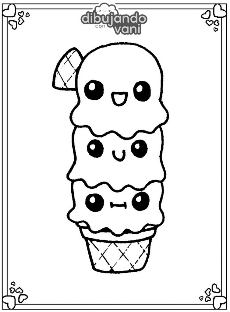  Dibujo de un helado kawaii para imprimir
