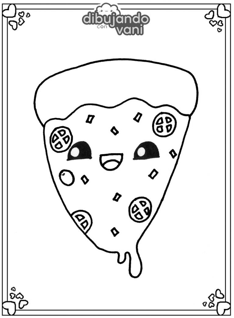 Dibujo de pizza kawaii para imprimir